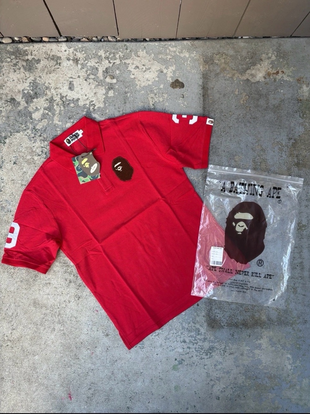 Red Polo Shirt with Ape Head Patch